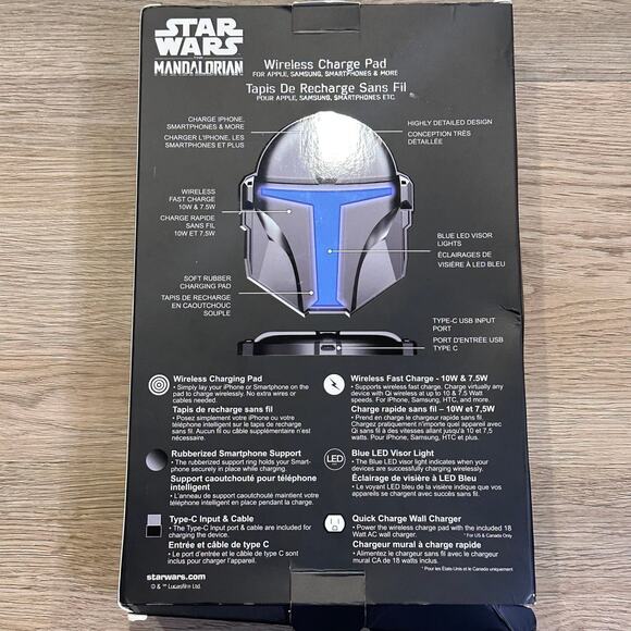 NIB Geeknet Star Wars The Mandalorian Light Up Wireless Charging Pad GameStop - Picture 3 of 6